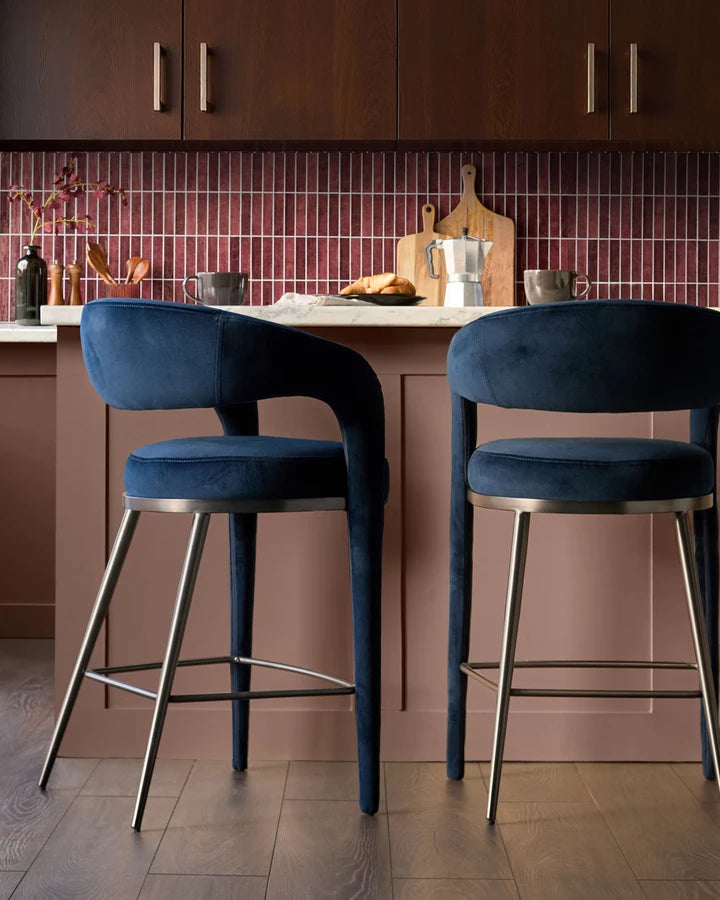 Rhett dark navy velvet bar stool