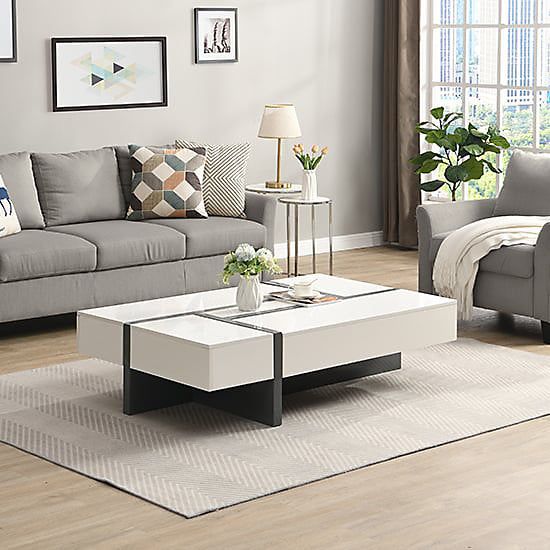 BRAND NEW BOXED STORM COFFEE TABLE IN GREY AND WHITE HIGH GLOSS WITH 4 DRAWERS