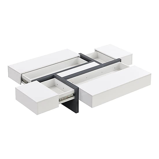 BRAND NEW BOXED STORM COFFEE TABLE IN GREY AND WHITE HIGH GLOSS WITH 4 DRAWERS