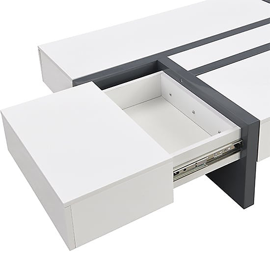 BRAND NEW BOXED STORM COFFEE TABLE IN GREY AND WHITE HIGH GLOSS WITH 4 DRAWERS